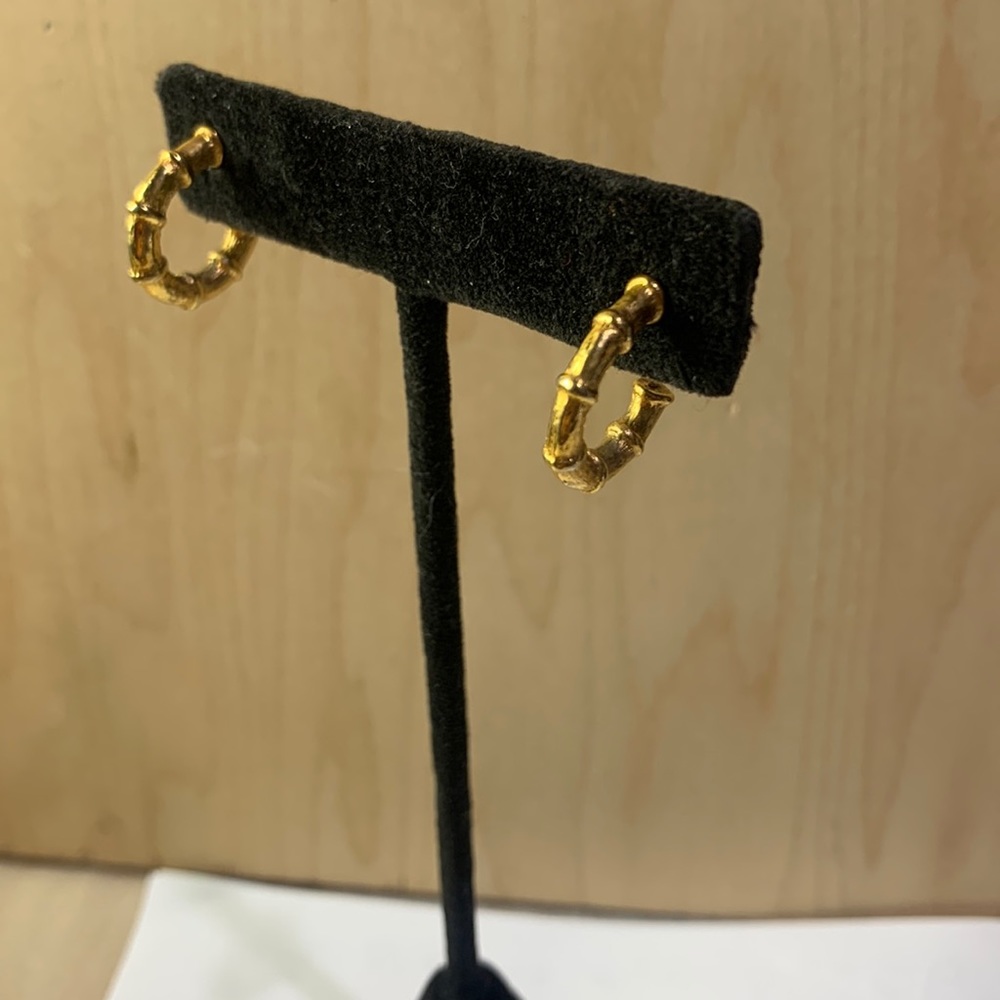 Gold Tone Bamboo Small Pierced Earrings
